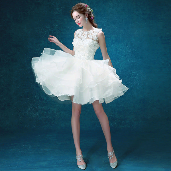 White Lace Short Bridal Gown Bridesmaid Dress for Evening Party & Events