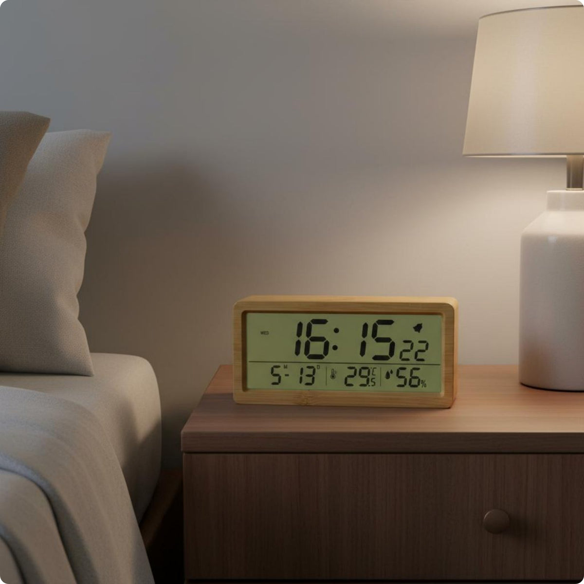 Wood Display Alarm Timepiece Easy to Read Wooden Digital Alarm Timepiece