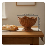 Flower Shaped Fruit Basket Handwoven High Footed Bread Basket Breathable Weave Rattan Serving Bowl for Chefs, Living Room, Dining Table, Party