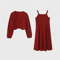 Red Dress for Plus Size Women with Long Sleeves, Two Piece Midi Set for Wedding and Engagement, Formal Knit Material Up to 5XL