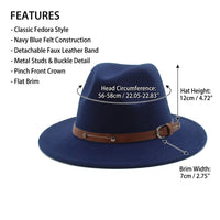Travel Fedora Hat for Men with Wide Brim for Sun Protection, Polyester Felt with Bell Crown Design, One Size Fits Adults for Year-Round Wear