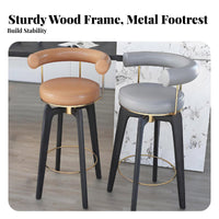 Wooden Stool with Woven Seat Rotating Bar Chair sturdy Wood Built-in Footrest for Families