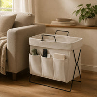 Standing Storage Basket Metal Stand Textile Organizer Basket for Bedroom