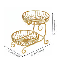 Countertop Fruits Stand Ventilated Design 2-Tier Fruit Basket Large Capacity Metal Wire Vegetable Rack for Party