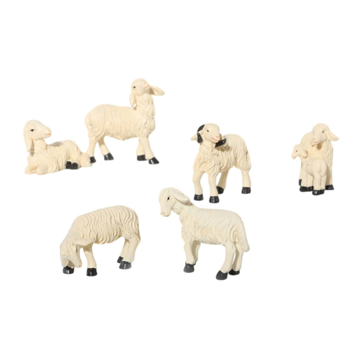 6 Pieces Sheep Figurines in Tray Small Resin Sheep Figurines Textured Decorations for Shelves