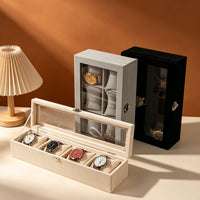 Flannel Watch Storage Box with 6 Slots and Jewelry Organizer with Transparent Lid