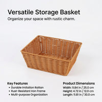 Woven Fruit Basket for Kitchen with Iron Frame, Rattan Style Storage for Pantry Organization, Rust Resistant Design for Households
