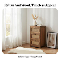 Rattan Drawer Nightstand Vintage design Rattan Drawer End Table Sturdy Construction Minimalist Design for partners, Renters