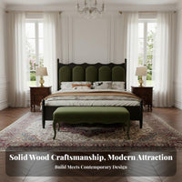 French Retro Design Bed Skin-Friendly Textile Walnut Finish Double Bed Firm-Density Foam Cushioning Bedroom Furniture