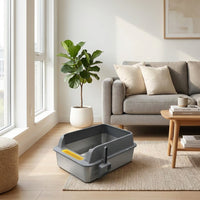 Stainless Steel Cat Litter Tray with High Sides, Open Pan with Ladle, Easy Indoor Multi-Cat Home Solution