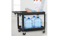 Easy to Clean 2-Tier Utility Trolley Sturdy 2 Tier Utility Trolley Large Capacity Multipurpose Rolling Organizer Multi-Functional for Restaurant, Warehouse, Workshop, Garage