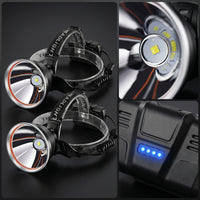 Handsunrestricted Rechargeable Headlamp Pivoting Headlamp with Battery Display Elastic Lamp Portable for Campers, Camping, Night Fishing