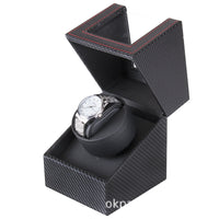 Automatic Watch Winder Box for Mechanical Watches, Black Carbon Fiber Pattern PU, EU Plug