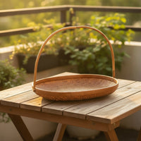 Bamboo Basket with Handle Handwoven Bamboo Basket Tray for Hosts, Tea Service, Tabletop Display
