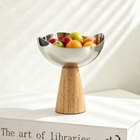 Stainless Steel Fruit Bowl with Wooden Base
