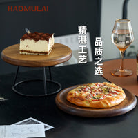 胡桃木披萨板配支架商用烘焙蛋糕甜点展示架披萨盘托盘brunch餐盘