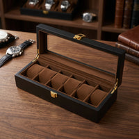 Clear Watch Display Box Matte Watch Organizer with Glass Lid Slim Storage Hinged for Collectors