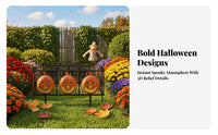 4 Pieces Halloween Fence with Stakes | Outdoor, Festive, Jack-O'-Lantern Fence Panel, for Yard