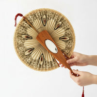 Fan with Mirror Antique-Style Pleated Hand Fan Ornate for Collectors, Entertainers, Home Decor, Photoshoots, Stage Props