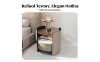 Cylindrical End Table Single-drawer Nightstand Modern Bedside Cabinet Italian Minimalist Wood Saddle Leather Glass Top Suitable for Apartment Dwellers Adults Small Areas Hotel Room