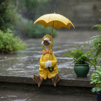 Duck Holding Umbrella Figurine Hand-Painted Look Cartoon Duck Statue Garden Ornament Animal Sculpture for Outdoor, Yard