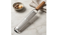 Non-Slip Stainless Steel Grater with Wooden Handle Ergonomic Cheese Grater with Handle Heavy Duty Citrus Zester with Protective Cover Sleeve Fine for Home Cooks, Chefs, Baking