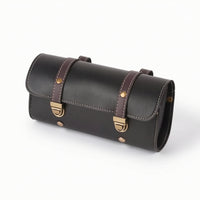 Cylindrical Handlebar Bag Vintage-Style Handlebar Bag with Buckle Straps Leather-Like for Commuting