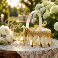 2 Pieces Flower Girl Basket Handmade Event Accessory Ribbon Bow for Bride