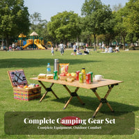 Roll-Top Table with Folding Chairs Foldable Camping Dining Set space-saving Storage