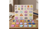 Number Puzzle Board with Blocks Educational Wooden Shape Puzzle Shape Blocks Natural Wood Non for Toddlers, Playroom