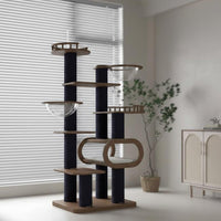 Multi-Level Cat Tree Walnut Color Finish Multi-Level Cat Tower with Condo Multiple Resting Spots Feline Activity Center for Play Area, Indoor, Bedroom