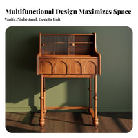 Bedside Vanity Cabinet French aesthetic Dressing Table Storage Drawer Cushioned Stool Included for Teens