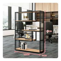 Display Bookcase Freestanding Partition Shelf Industrial Style Bookshelf Multi-tier Display Rack Open Back Metal Wood Bookcase Privacy Screen with Storage Suitable for Office Living Room Entryway Home Decoration