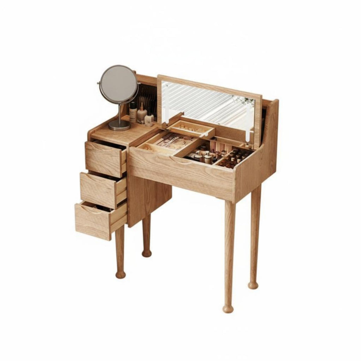 Folding-Top Makeup Desk Space-Saving Space-Efficient Vanity with Stool Multi-Functional Rounded Corners for Students, Teenagers