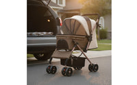 Bidirectional Foldable Pet Stroller Compact Pet Stroller with Mesh Canopy Stable Comfortable for Cats, Small Dogs