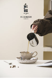 乐梦复古欧式釉边不规则咖啡杯卡布奇诺拿铁花式咖啡拉花杯碟套装