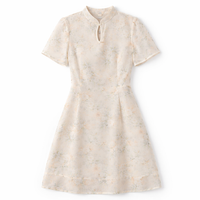 Wedding Guest Dress Chinese Cheongsam for Women with Three Quarter Puff Sleeves, Traditional Qipao with Button Closure for Summer