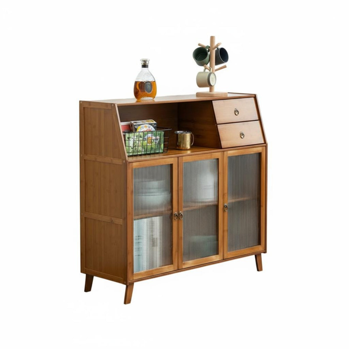 Living Room Tea Cabinet Large Capacity Dining Room Sideboard Buffet Cabinet with Glass Doors Nordic Style Storage for Homeowners Suitable for Entryway Hallway Dining Area Living Room
