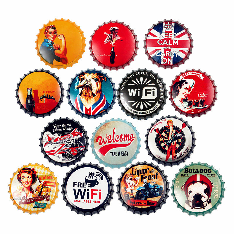American Retro Beer Bottle Cap Metal Wall Decor for Home Bar & Shop