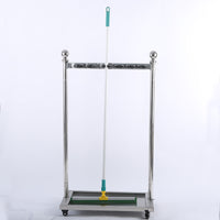 Stainless Steel Movable Mop and Broom Holder with Storage Shelf