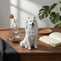 Resin Samoyed Dog Figurine Seated Resin Dog Figurine Adorable Samoyed Sculpture for Entryway