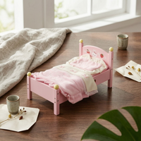Wooden Doll Bed Decorative Pretend Play Bed Small Furniture Sturdy Eco-Friendly for Children
