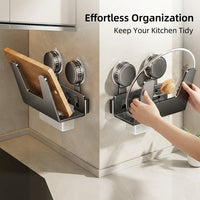Pot Lid Rack and Wall Mount Storage for Kitchen, with Suction Cup, No-Drill Carbon Steel Organizer