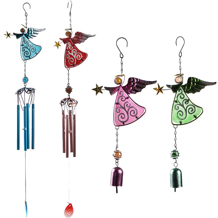 Angel Metal Glass Painted Wind Chime for Home Decor