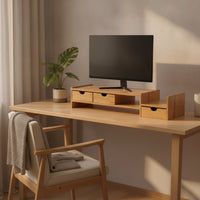 Bamboo Monitor Stand Storage Bamboo Monitor Riser   Desk Organizer with Drawer for Office Workers, Students