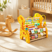 Motor Skill Cube Busy Board for Ages 1+, Activity Cube Wooden Material 22x18x22cm, Bead Maze, Abacus, Animals, Educational for Kids' Room