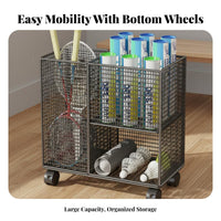 With Wheels Badminton Racket Storage Rack Large Capacity Mobile Racket Rack Heightened Guardrail Rolling Sports Equipment Organizer Multi-Compartment for Families, Home, Gym, Garage, School