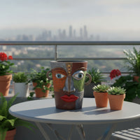 Resin Face Planter Unique Flower Pot Textured for Desk, Patio, Gardeners