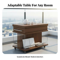 Expandable Rolling Side Table Space-Saving Rolling Utility Cart With Wheels Built-in Storage for Small Apartment Dwellers