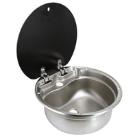 RV Sink with Cover Foldable Single Bowl Stainless Steel Square Basin